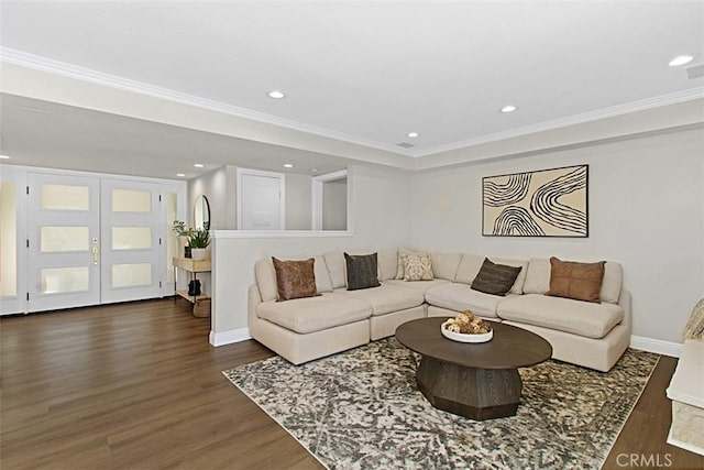 1604 N Laurel Ave, Upland, CA 91784 - living area with wood finished floors, recessed lighting, and ornamental molding
