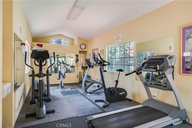 37940 42nd St E Unit 129, Palmdale, CA 93552 - workout area featuring vaulted ceiling and baseboards
