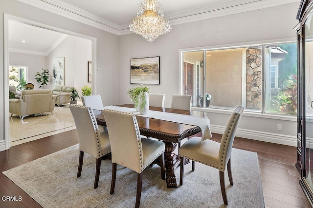 2981 Yucca Dr, Camarillo, CA 93012 - dining area with wood finished floors, a chandelier, and ornamental molding