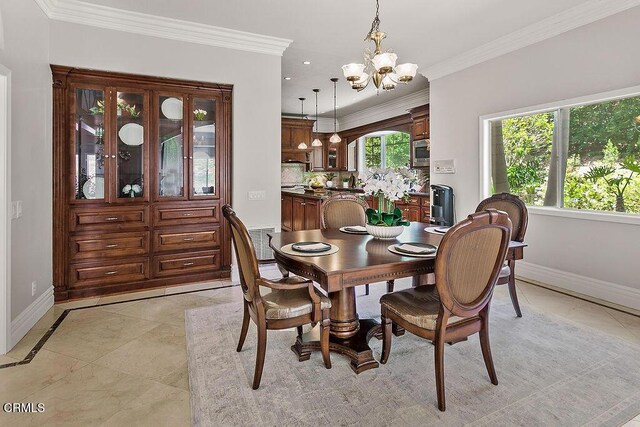 2981 Yucca Dr, Camarillo, CA 93012 - dining room featuring a chandelier, ornamental molding, inlaid floor details, and recessed lighting