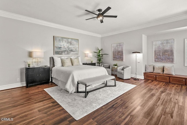 2981 Yucca Dr, Camarillo, CA 93012 - bedroom with crown molding, dark wood-style floors, and ceiling fan