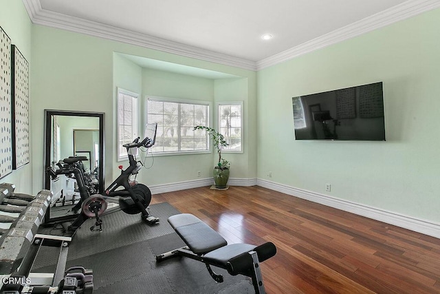 2981 Yucca Dr, Camarillo, CA 93012 - exercise area featuring wood finished floors and crown molding