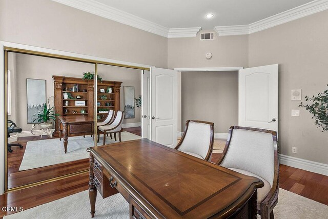 2981 Yucca Dr, Camarillo, CA 93012 - office space featuring crown molding, wood finished floors, and recessed lighting