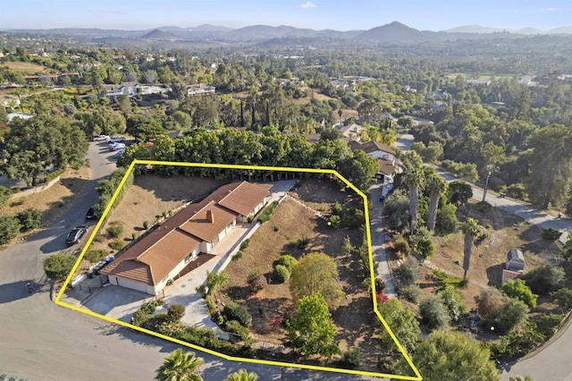917 Gretna Green Way, Escondido, CA 92025 - aerial view of property's location with a mountain backdrop and property boundaries highlighted