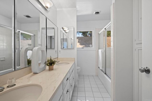917 Gretna Green Way, Escondido, CA 92025 - bathroom with tile patterned flooring, double vanity, and shower / bath combination with glass door
