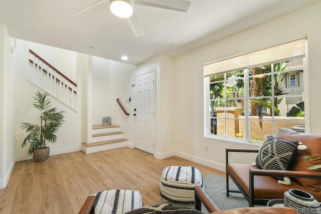 1948 Caminito De La Cruz, Chula Vista, CA 91913 - living area featuring stairway, wood finished floors, a ceiling fan, and recessed lighting