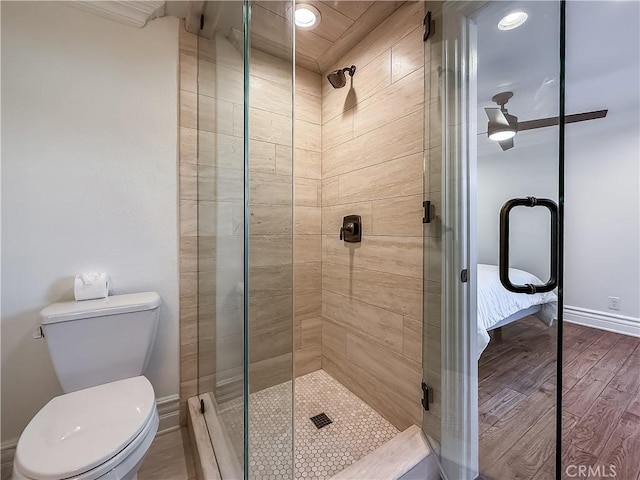 567 Lone Oak Dr, Thousand Oaks, CA 91362 - bathroom featuring a shower stall, wood finished floors, and recessed lighting