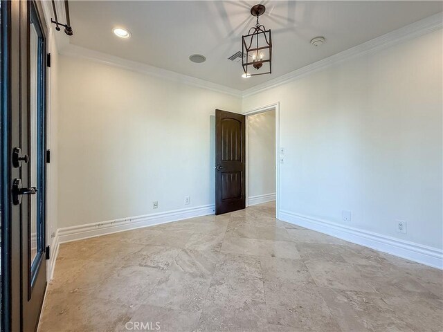 567 Lone Oak Dr, Thousand Oaks, CA 91362 - empty room with a chandelier, ornamental molding, a smoke detector, and recessed lighting