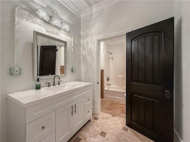 567 Lone Oak Dr, Thousand Oaks, CA 91362 - full bath featuring ornamental molding, vanity, and washtub / shower combination
