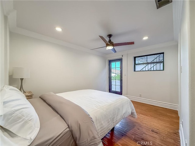 567 Lone Oak Dr, Thousand Oaks, CA 91362 - bedroom featuring wood finished floors, recessed lighting, ceiling fan, and access to outside