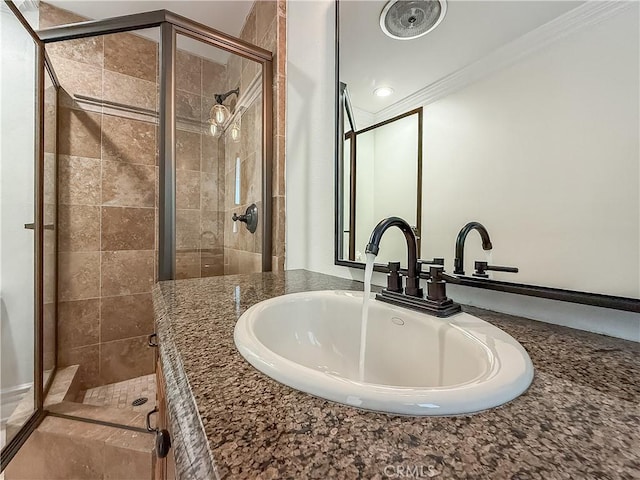 567 Lone Oak Dr, Thousand Oaks, CA 91362 - bathroom with a shower stall and crown molding