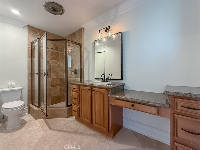 567 Lone Oak Dr, Thousand Oaks, CA 91362 - full bath with a shower stall, vanity, and ornamental molding