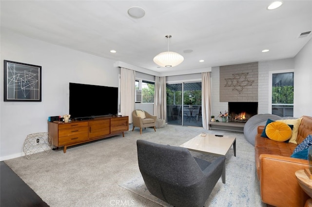 365 Hastings Ranch Rd Unit 4, Pasadena, CA 91107 - living area with a brick fireplace and recessed lighting