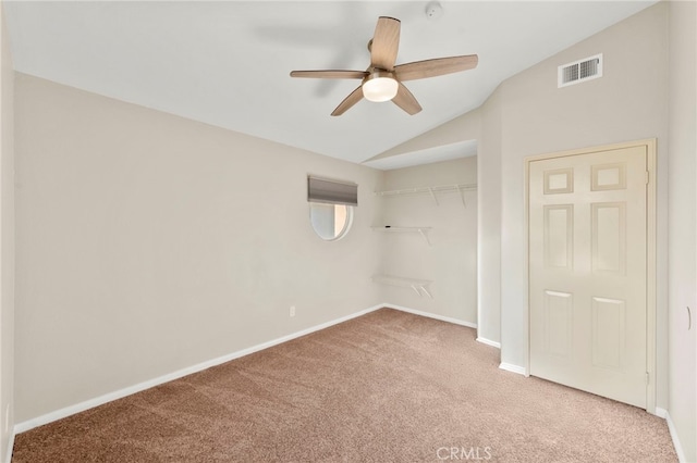 41024 Montelena Cir, Temecula, CA 92591 - unfurnished bedroom with carpet, a closet, vaulted ceiling, and ceiling fan