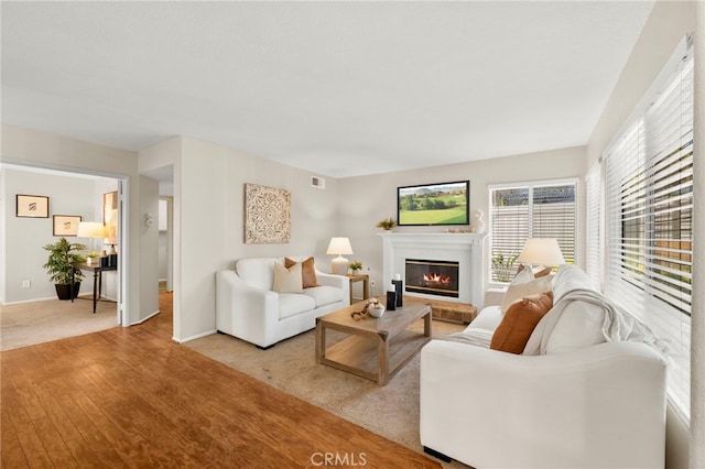 41024 Montelena Cir, Temecula, CA 92591 - living area with a glass covered fireplace, wood finished floors, and plenty of natural light