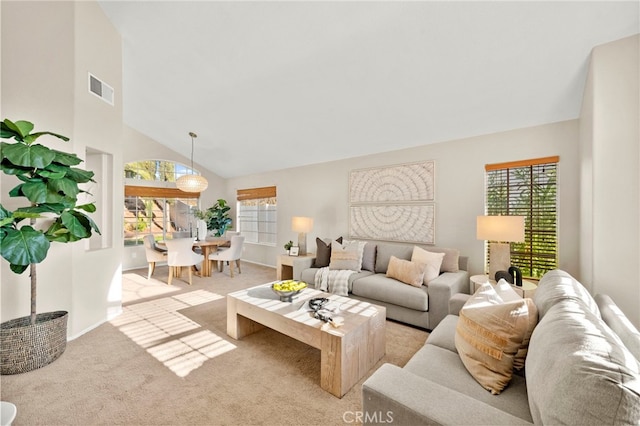 41024 Montelena Cir, Temecula, CA 92591 - living room featuring carpet floors and high vaulted ceiling