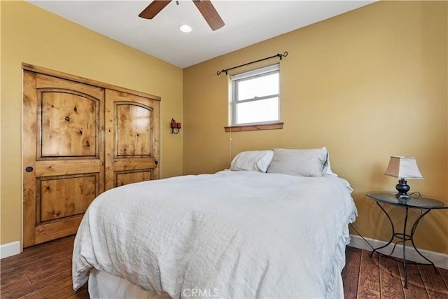 9942 Sunfish Cir, Paso Robles, CA 93446 - bedroom featuring dark wood finished floors, recessed lighting, and ceiling fan