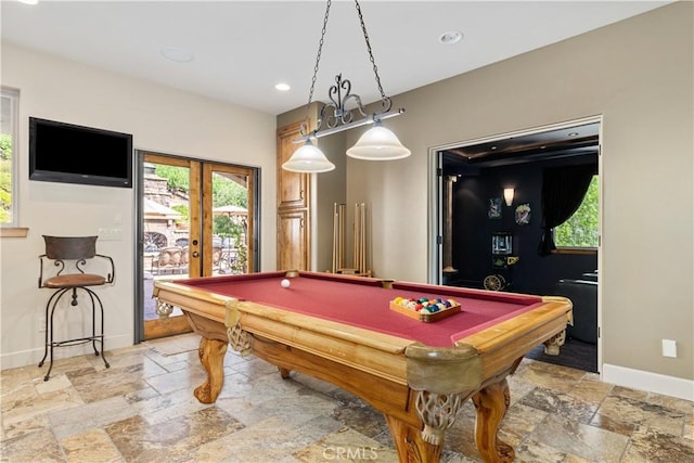 9942 Sunfish Cir, Paso Robles, CA 93446 - playroom featuring stone tile flooring, pool table, and recessed lighting