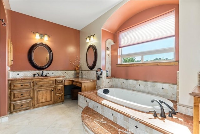 9942 Sunfish Cir, Paso Robles, CA 93446 - full bath with a garden tub, vanity, and tile patterned flooring