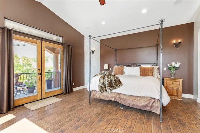 9942 Sunfish Cir, Paso Robles, CA 93446 - bedroom featuring vaulted ceiling, access to exterior, wood finished floors, french doors, and recessed lighting