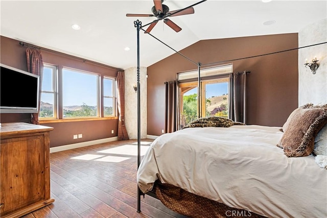 9942 Sunfish Cir, Paso Robles, CA 93446 - bedroom with vaulted ceiling, hardwood / wood-style floors, and ceiling fan