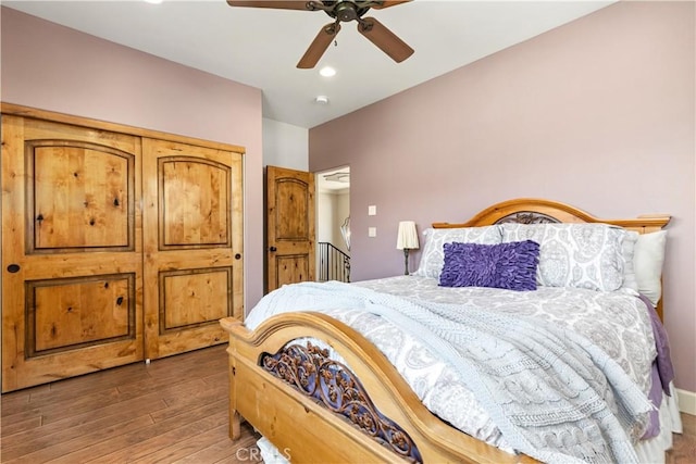 9942 Sunfish Cir, Paso Robles, CA 93446 - bedroom featuring wood finished floors, ceiling fan, and recessed lighting