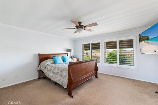 3720 Gunnison Cir, Corona, CA 92881 - bedroom featuring light carpet, crown molding, and ceiling fan
