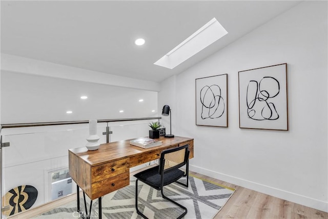 501 Solway St, Glendale, CA 91206 - office with a skylight, light wood-style floors, recessed lighting, and vaulted ceiling