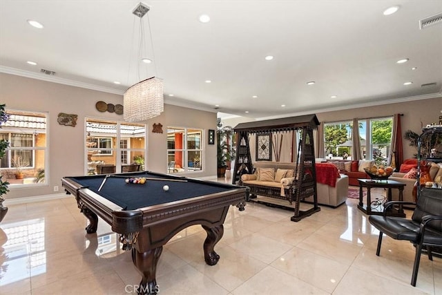 2335 N San Antonio Ave, Upland, CA 91784 - recreation room with recessed lighting, crown molding, and billiards table