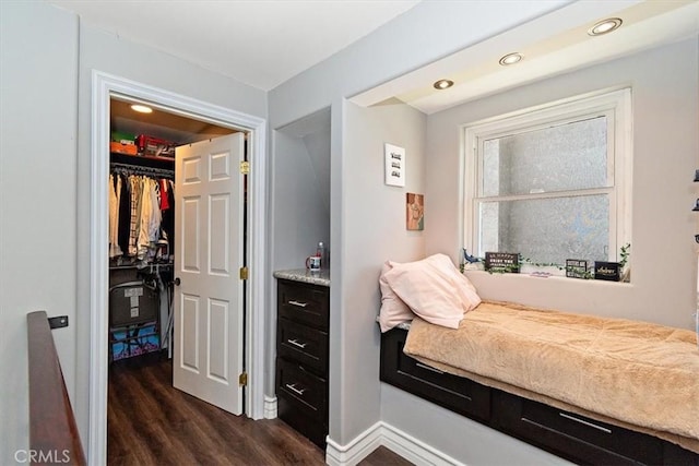 2335 N San Antonio Ave, Upland, CA 91784 - bedroom featuring dark wood-style flooring, a spacious closet, recessed lighting, and a closet