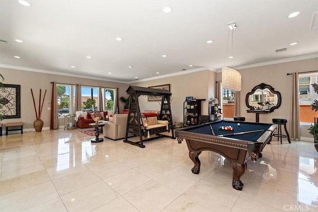 2335 N San Antonio Ave, Upland, CA 91784 - game room featuring pool table, recessed lighting, and ornamental molding