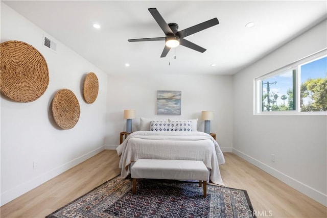 801 Navajo Dr, Riverside, CA 92507 - bedroom featuring light wood-type flooring, recessed lighting, and ceiling fan
