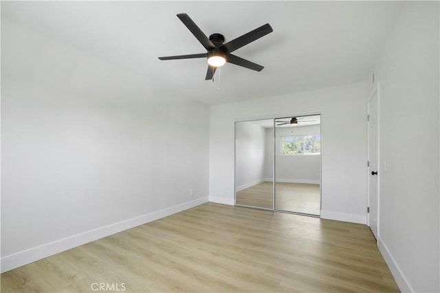 801 Navajo Dr, Riverside, CA 92507 - unfurnished bedroom with light wood finished floors, a closet, and ceiling fan