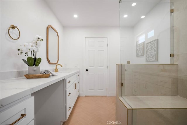 801 Navajo Dr, Riverside, CA 92507 - full bathroom with vanity, recessed lighting, and tiled shower