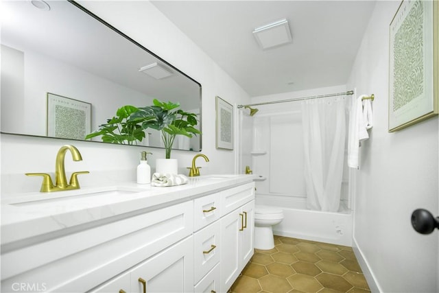 801 Navajo Dr, Riverside, CA 92507 - full bathroom with double vanity, shower / bath combination with curtain, and tile patterned floors