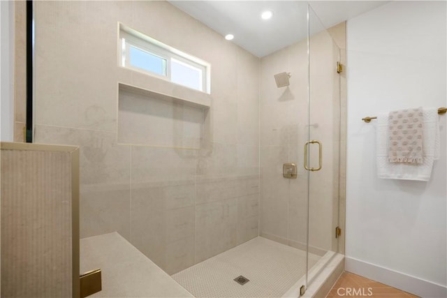 801 Navajo Dr, Riverside, CA 92507 - bathroom featuring a stall shower and recessed lighting