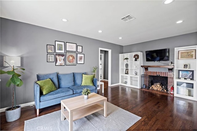 1425 Violeta Dr, Alhambra, CA 91801 - living area featuring wood finished floors, a fireplace, and recessed lighting