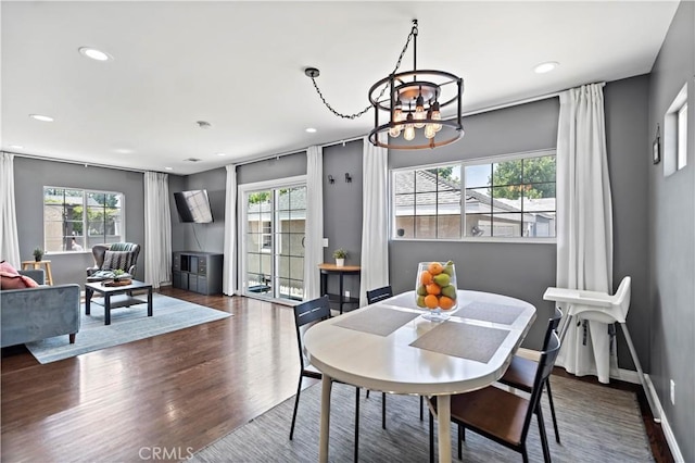 1425 Violeta Dr, Alhambra, CA 91801 - dining area with a chandelier, dark wood-style floors, and recessed lighting