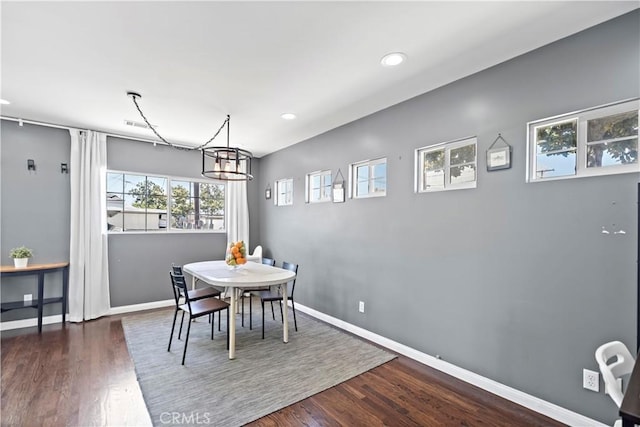 1425 Violeta Dr, Alhambra, CA 91801 - dining room featuring recessed lighting, dark wood-style flooring, and a chandelier