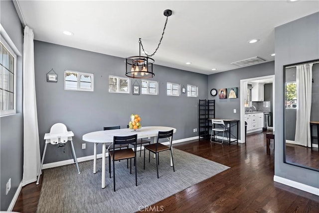 1425 Violeta Dr, Alhambra, CA 91801 - dining space featuring dark wood-type flooring, plenty of natural light, recessed lighting, and a chandelier