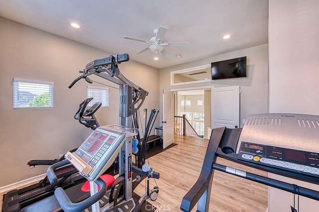 5 Kennedy Ct, Coto De Caza, CA 92679 - workout room with ceiling fan, wood finished floors, and recessed lighting