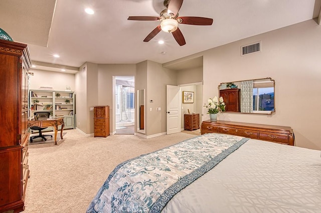 5 Kennedy Ct, Coto De Caza, CA 92679 - bedroom with carpet floors, a desk, recessed lighting, ensuite bathroom, and ceiling fan