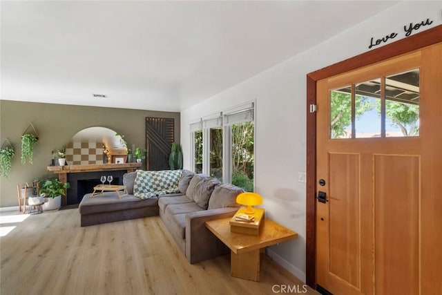 8 Barton Pkwy, Oakdale, CA 95361 - living area featuring light wood-type flooring, healthy amount of natural light, and a fireplace