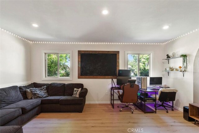 8 Barton Pkwy, Oakdale, CA 95361 - living room featuring light wood-style flooring, recessed lighting, and a desk