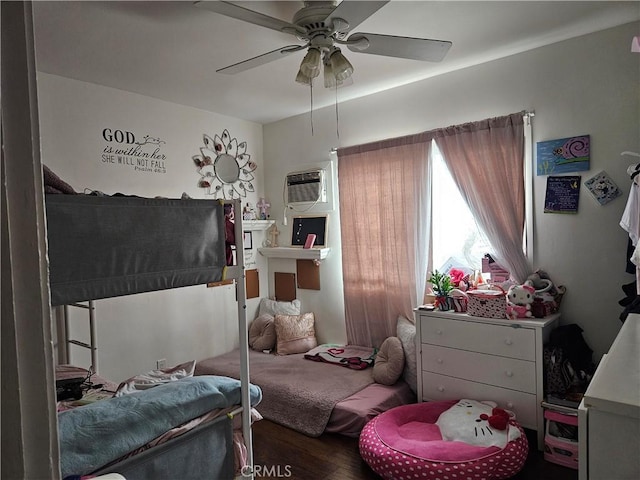 1722 W 60th Pl, Los Angeles, CA 90047 - bedroom featuring wood finished floors, a wall mounted AC, and ceiling fan