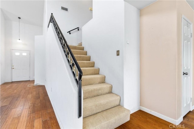 1678 Bella Vista Ct, Paso Robles, CA 93446 - stairway featuring wood finished floors and a high ceiling