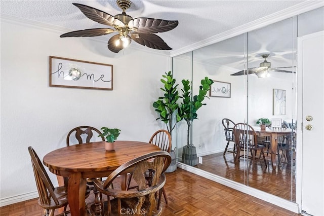 1610 Neil Armstrong St Unit 313, Montebello, CA 90640 - dining area featuring a ceiling fan, crown molding, and a textured ceiling