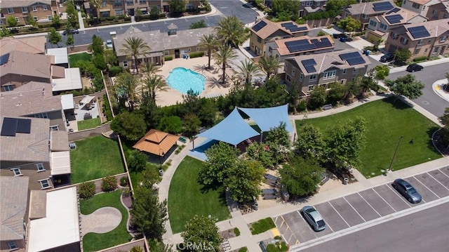 15930 Chorus Ln, Fontana, CA 92336 - aerial view of property's location featuring a pool area and nearby suburban area