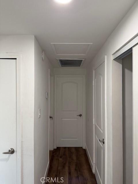 14516 Florita Rd, La Mirada, CA 90638 - hall featuring attic access and dark wood-style floors