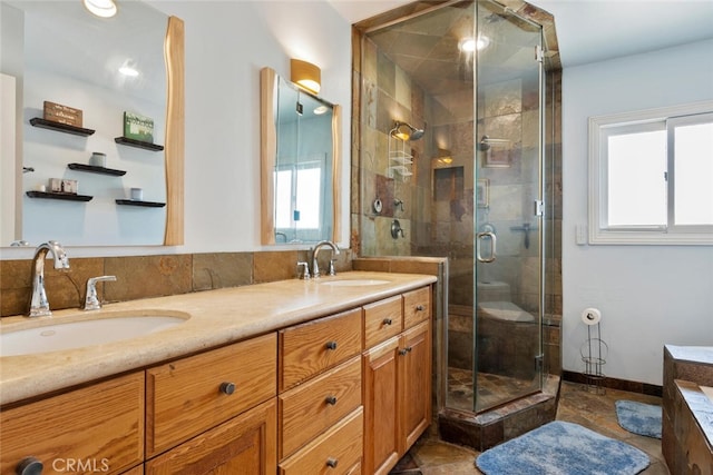10225 Donna Ave, Northridge, CA 91324 - full bath featuring double vanity, a stall shower, and healthy amount of natural light